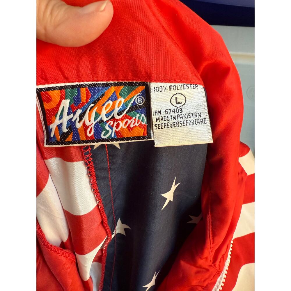 Vintage Aryee Patriotic Poly Zip Windbreaker Jacket Women's Size Large - Picture 3 of 4